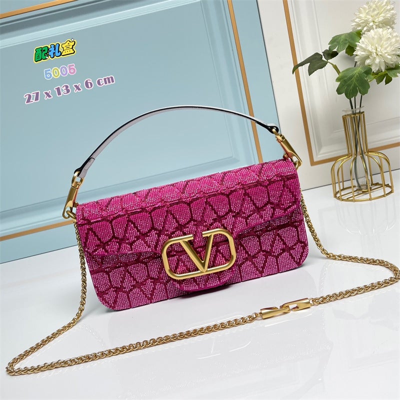 Fashion Drilling Handbag Cowhide Leather Bag Letter Chain Bag Portable Shoulder Women'S Bag Crossbody Underarm Bag Trendy - Image 1
