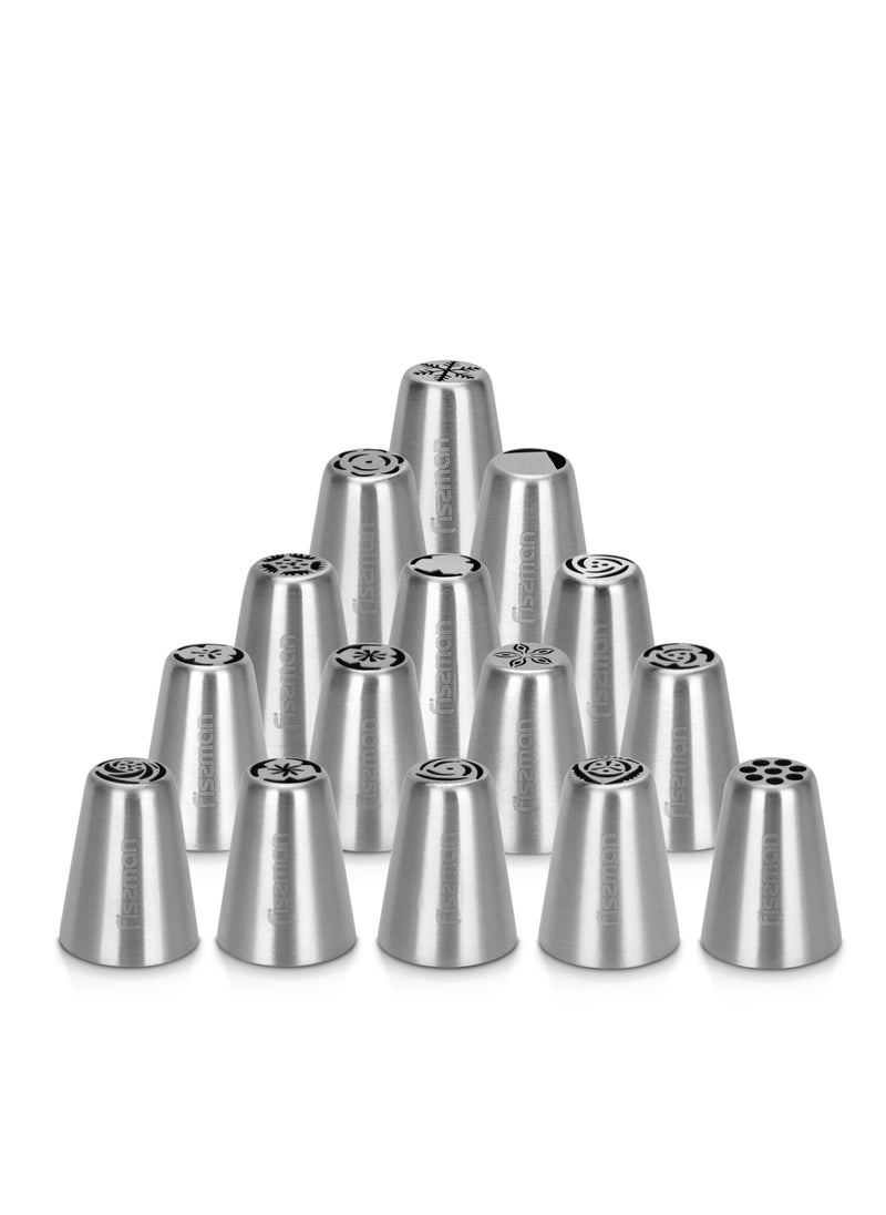 Fissman 15 Piece Russian Nozzle Pipping Tip Set Flower Tips Set 3  - Image 1