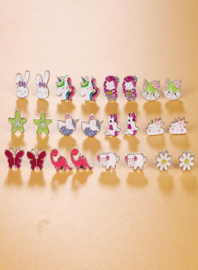DALOO 60 Pairs Cute Earrings Set - Hypoallergenic Stainless Steel Studs with Cartoon Characters, Colorful Faux Pearls & Sparkling Cubic Zirconias (#1) - Image 4