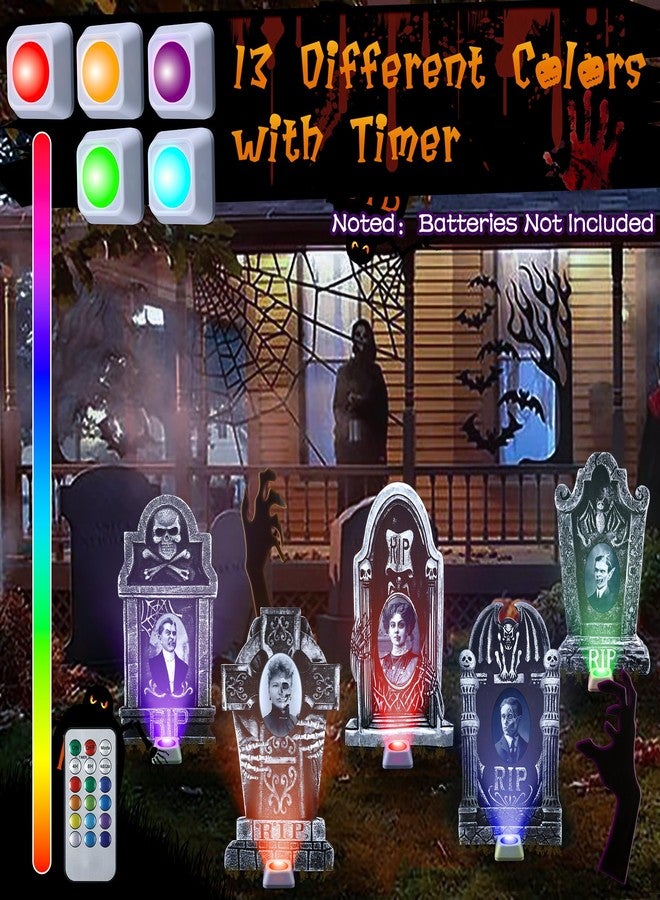 ElectricWise 21.65 Inch 3D Changing Face Black Hands Halloween Yard Signs, 5 Set Lighted Tombstones Decorations Outdoor with 13 Colors for Grave Lawn Yard Haunted Decor - Image 5
