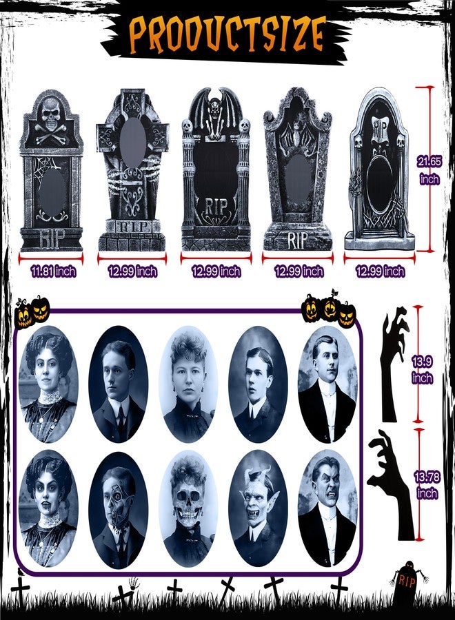 ElectricWise 21.65 Inch 3D Changing Face Black Hands Halloween Yard Signs, 5 Set Lighted Tombstones Decorations Outdoor with 13 Colors for Grave Lawn Yard Haunted Decor - Image 2