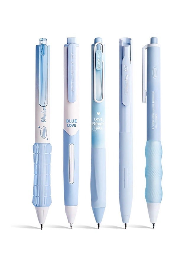 5 Count Pastel Gel Ink Pen Set,Cute Note Taking 0.5mm Fine Point Retractable 5 Count Black Ink Pens for Writing, Journaling, School, Office (Light Blue) - Image 1