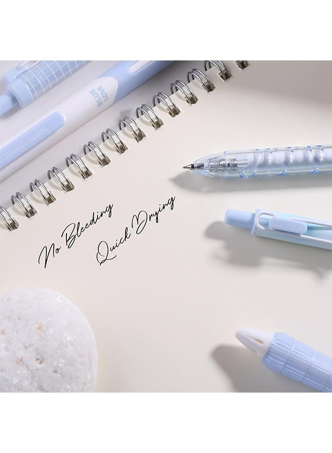 5 Count Pastel Gel Ink Pen Set,Cute Note Taking 0.5mm Fine Point Retractable 5 Count Black Ink Pens for Writing, Journaling, School, Office (Light Blue) - Image 4