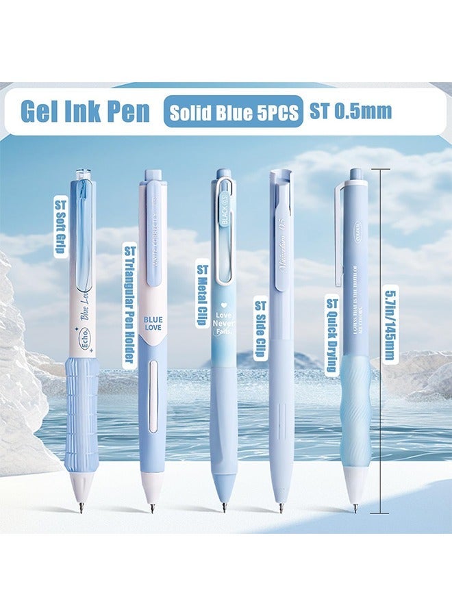 5 Count Pastel Gel Ink Pen Set,Cute Note Taking 0.5mm Fine Point Retractable 5 Count Black Ink Pens for Writing, Journaling, School, Office (Light Blue) - Image 2