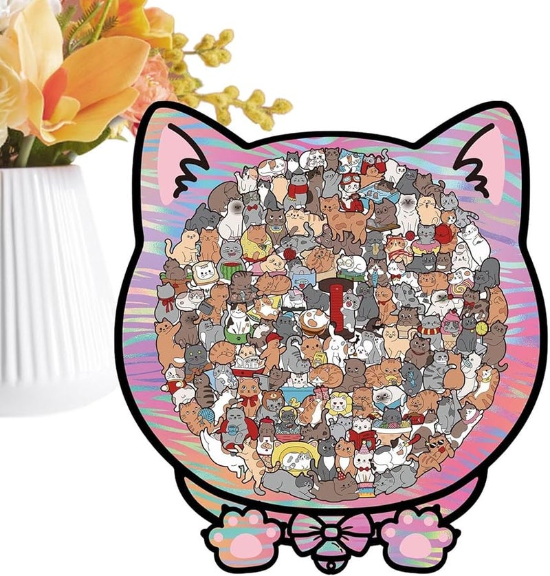 لغز خشبي واقعي للقطط 135 قطعة لعبة تحدي للكبار والأطفال ديكور منزلي الحجم أ - Image 1