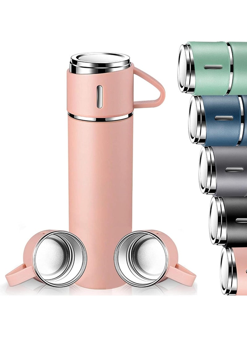 TIGER 500ml Stainless Steel Vacuum Thermos Flask with Silicone Handle – Insulated Water Set with 2 Stainless Steel Cups for Hot & Cold Drinks – Ideal for Outdoor Travel, Camping, Hiking | Gift Box Set (2 PACK) PINK - Image 1