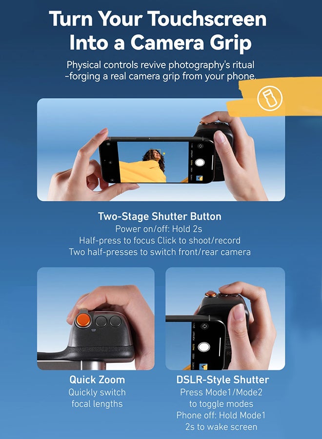 TELESIN Fun Shot Magnetic Phone Camera DSLR Style Shutter Grip for iPhone & Android with Detachable Wireless Shutter Button - MFI Certified - 1/4" Screw - Comfort Ergonomic Camera Grip with Fill Light,Black - Image 5
