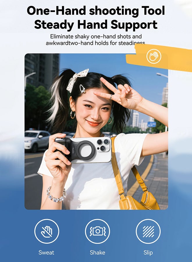 TELESIN Fun Shot Magnetic Phone Camera DSLR Style Shutter Grip for iPhone & Android with Detachable Wireless Shutter Button - MFI Certified - 1/4" Screw - Comfort Ergonomic Camera Grip with Fill Light,Black - Image 3
