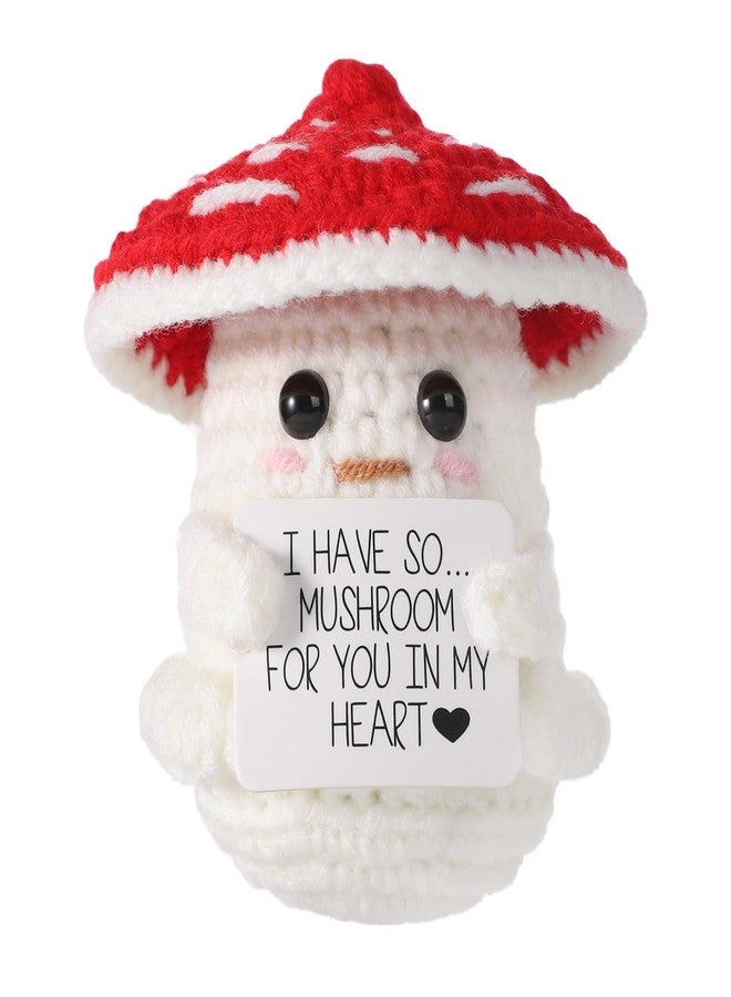 lasuroa Funny Positive Mushroom, 3.35 Inch Cute Crochet Mushroom Creative Knitted Mushroom Doll with Inspirational Card Positive Life Potato Lucky Gift for Plush Birthday Party Decoration - Image 1