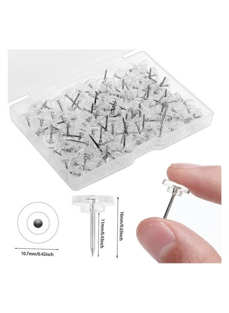 (100 Pieces) Round Clear Push Pins for Cork Board, Transparent Round Shaped Thumb Tacks Plastic Decorative Push Pins for Posters, Office, Photo Maps, School, Classroom Supplies - Image 3