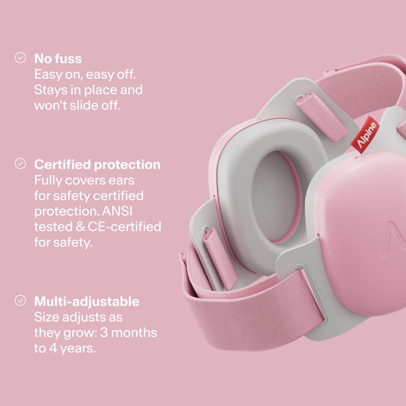 ALPINE HEARING PROTECTION Alpine Muffy Baby Comfort - Protects Hearing for Babies and Toddlers - CE & ANSI Certified - Unique Headband for Safe fit & Comfort - Multi-adjustable for Ages 3-48 Months - 24dB Sound Reduction, Pink - Image 3