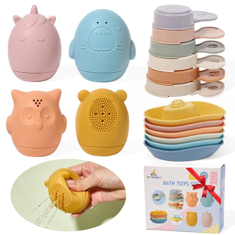 AMCHSURI Baby Bath Toys 16 Pack EasyClean Squeezable Silicone Bath Toys for Babies 612 Months Mold Free Bath Toys Toddlers 24 Bathtub Water Pool Toys - Image 3
