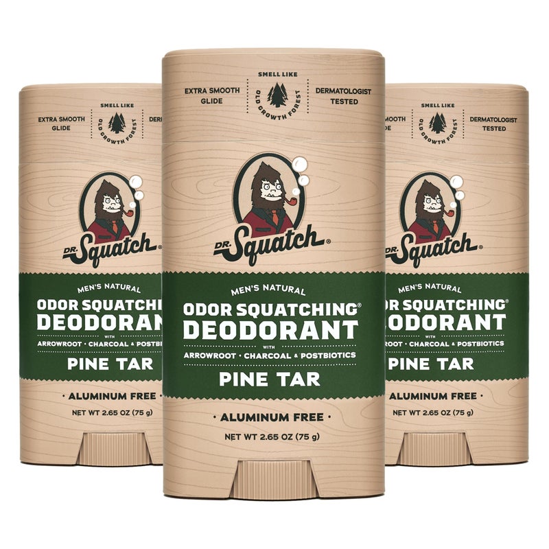 Dr. Squatch Natural Deodorant for Men - Odor-Squatching Aluminum Free - Pine Tar (2.65 oz, 3-Pack) - Image 1