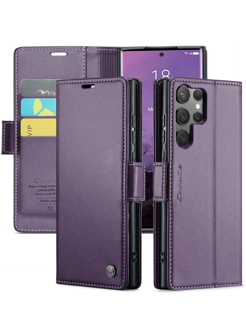 CaseMe Phone Case Luxury PU Leather Design Anti Fingerprint 023 Flip Cover Card Slot Holder Cover For Samsung Galaxy S25 Ultra (Purple) - Image 2