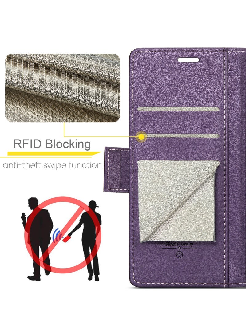 CaseMe Phone Case Luxury PU Leather Design Anti Fingerprint 023 Flip Cover Card Slot Holder Cover For Samsung Galaxy S25 Ultra (Purple) - Image 3