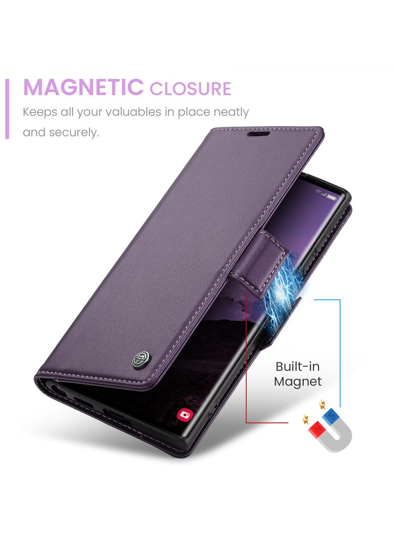 CaseMe Phone Case Luxury PU Leather Design Anti Fingerprint 023 Flip Cover Card Slot Holder Cover For Samsung Galaxy S25 Ultra (Purple) - Image 4