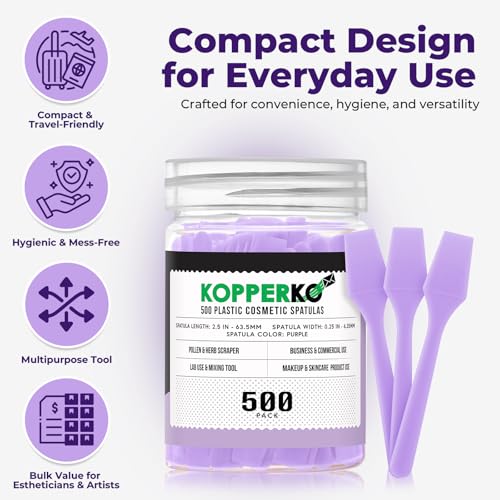 Kopperko Mini Beauty Spatula (2.5", 500 Pack) - Small Beauty Spatulas for Creams, Cosmetics & Crafts | Moisturizer Applicator for Mixing, Cosmetic, Face Mask | Disposable Makeup Spoon | Purple - Image 2
