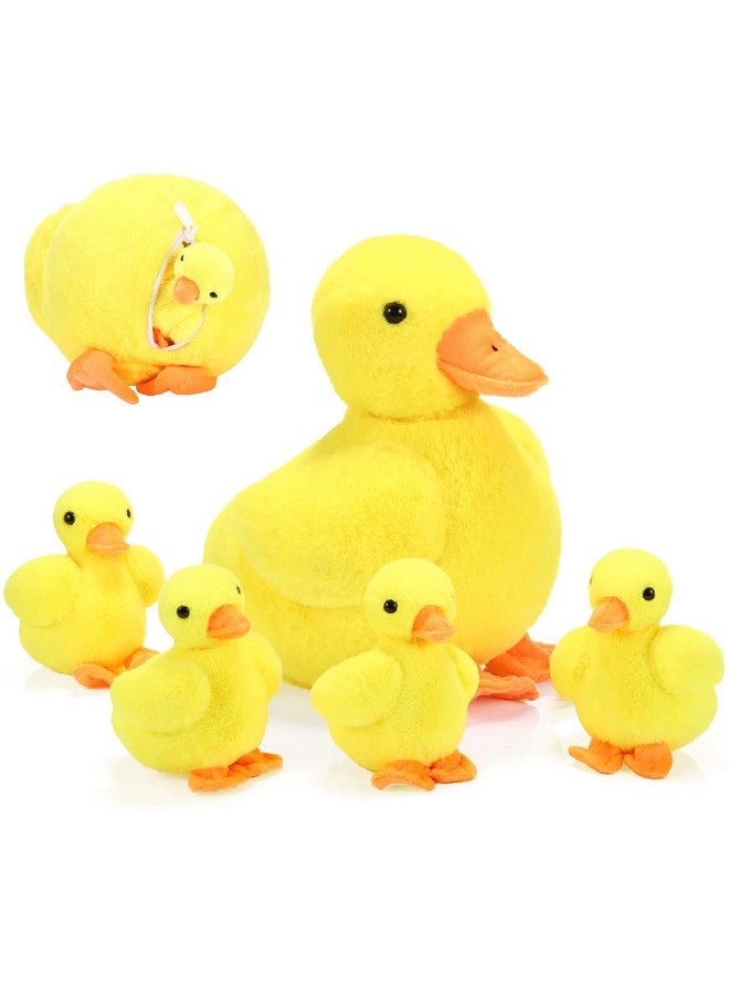 Zomiboo Zomiboo 5 Pcs Easter Duck Plush Set - Mama & 4 Baby Ducklings with Zipper Pouch, Soft Stuffed Animals for Kids, Easter Gifts & Family Toys(Yellow Duck)  - Image 1