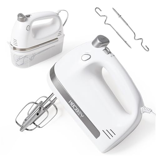 KBOBEY 450W Electric Hand Mixer, 5-Speed Handheld Mixer with Storage Case, Turbo & Eject Button, Includes 2 Beaters & 2 Dough Hooks for Baking, Cake, Egg, Cream (White) - Image 1