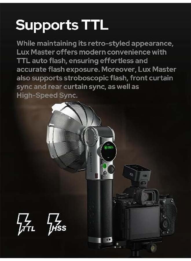 Godox Lux Master TTL Retro Camera Flash - Touchscreen Control, 6000K±300k CCT, GN25 460 Full Power, S1/S2 Optical Control, Type-C Charging, for Canon for Nikon for Sony Cameras and Others  - Image 3