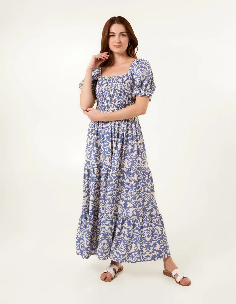 بلو فانيلا Puff Sleeve Square Neck Maxi Dress