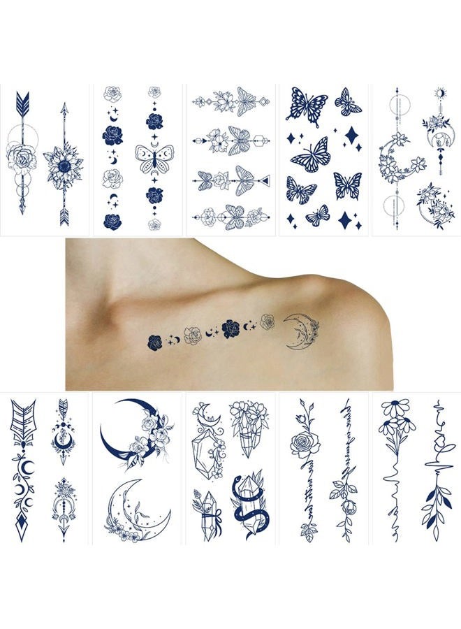 Aniuvot Small Semi Permanent Tattoos Flower & Butterfly for Women Teen Girls 10 Sheets, Plant-Based Ink, Realistic Temporary Tattoos, Long Lasting for 1-2 Weeks - Image 1
