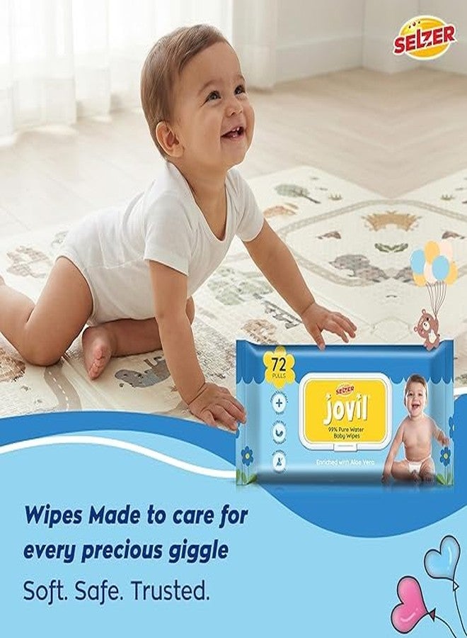 Selzer Jovil Soft Cleansing Baby Wipes with Lid | 72 Wipes x Pack of 12-864 Wipes | Extra Thick & Moist Wet Wipes for Baby's | Prevents Rashes & Redness with Goodness of Aloe Vera, Vitamin E - Image 2