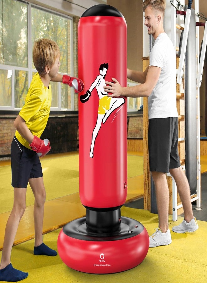QPAU Kids Punching Bag Toy with Boxing Gloves, 66 Inch Larger Stable Kids Inflatable Boxing Bag Set, Gifts for Boys & Girls Age 6-12, for Practicing Karate, Taekwondo, MMA (Red) - Image 5