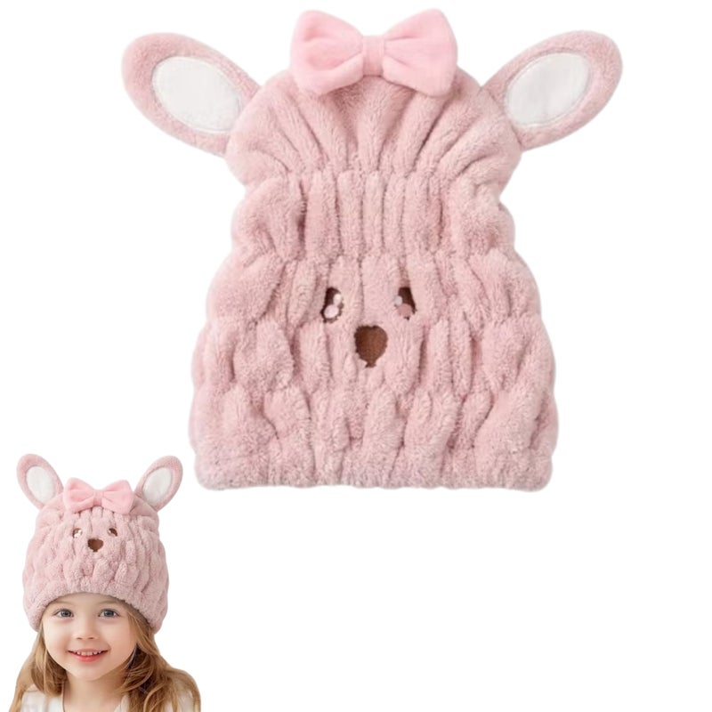 Kids Microfiber Hair Towel with Cute Design – Super Absorbent Quick-Dry Turban Cap – Soft, Lightweight & Comfortable –Ideal After Bath or Swimming for Boys & Girls (pink)