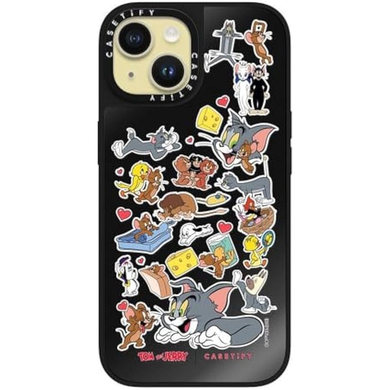 Casetify Mirror Case for iPhone 15 【Tom and Jerry Colab/Reflective / 4.9ft Drop Protection/Compatible with Magsafe】 - Family Sticker - Black on Black - Image 1