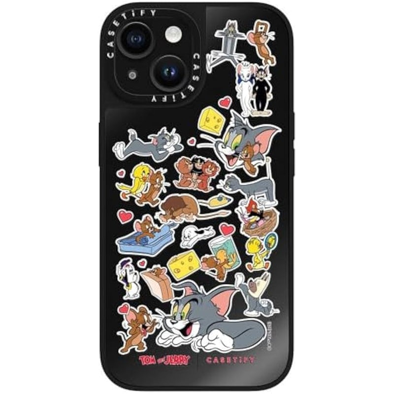 Casetify Mirror Case for iPhone 15 【Tom and Jerry Colab/Reflective / 4.9ft Drop Protection/Compatible with Magsafe】 - Family Sticker - Black on Black - Image 4