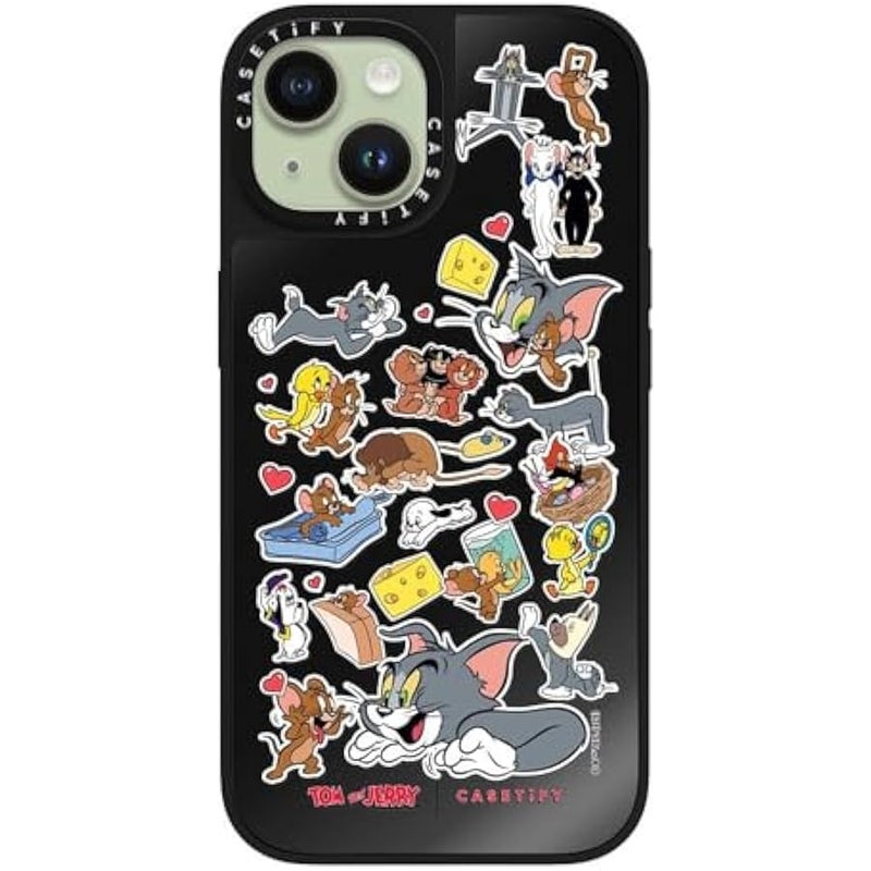 Casetify Mirror Case for iPhone 15 【Tom and Jerry Colab/Reflective / 4.9ft Drop Protection/Compatible with Magsafe】 - Family Sticker - Black on Black - Image 2