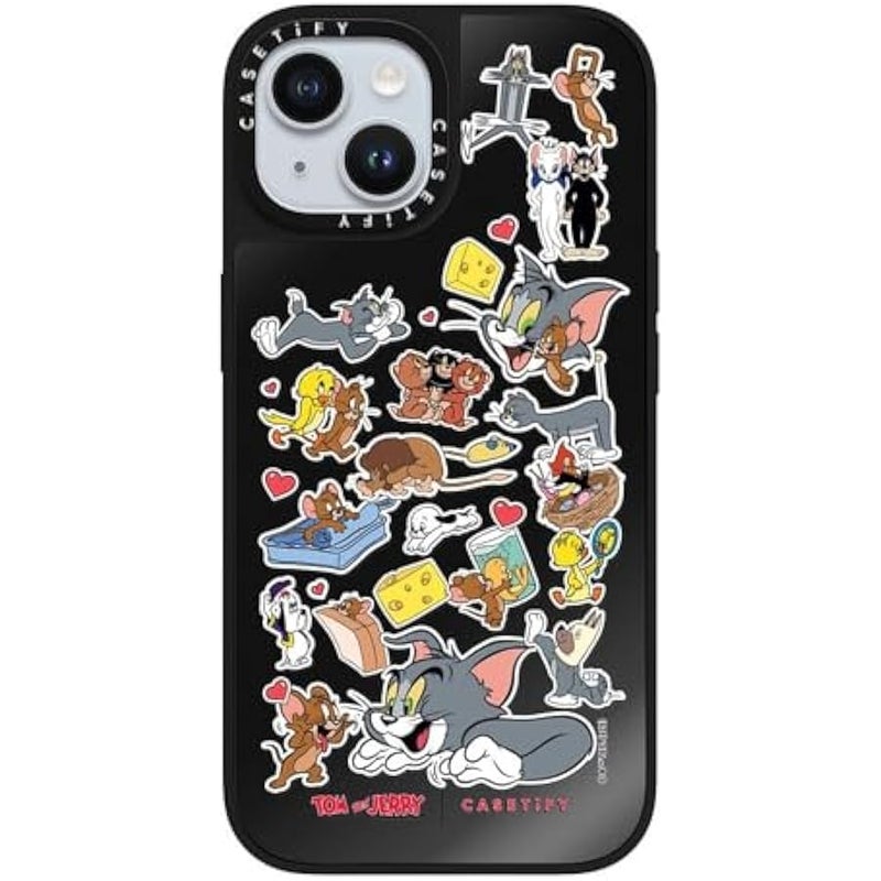Casetify Mirror Case for iPhone 15 【Tom and Jerry Colab/Reflective / 4.9ft Drop Protection/Compatible with Magsafe】 - Family Sticker - Black on Black - Image 3