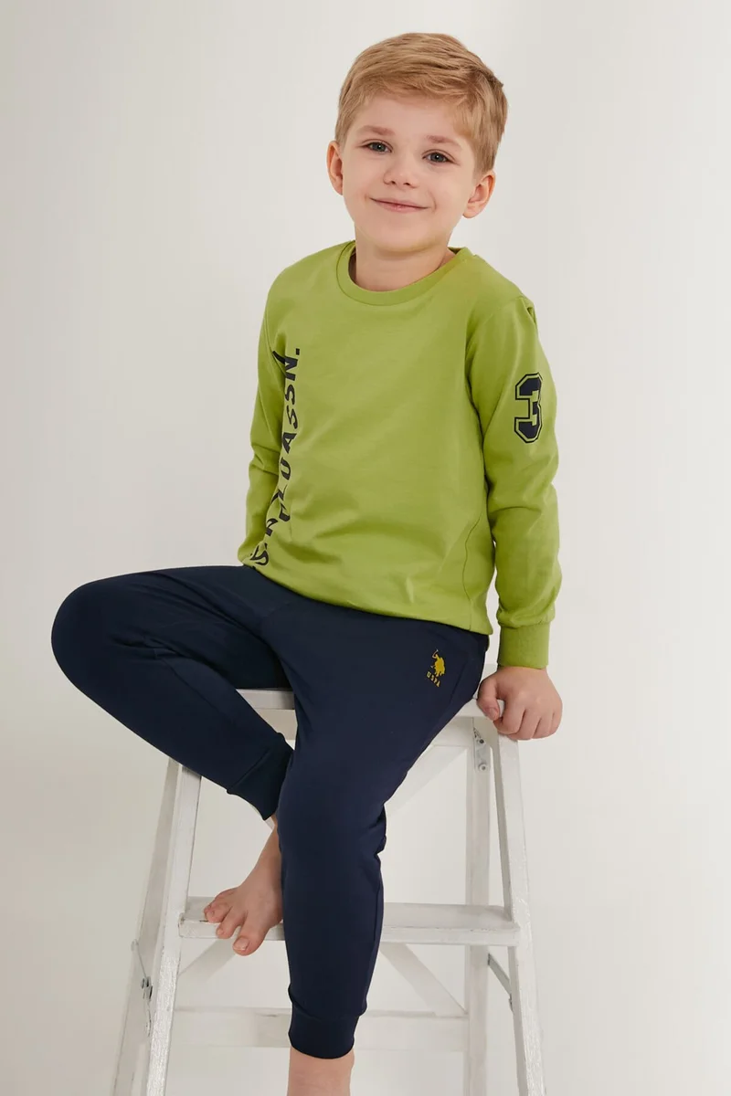 U.S. Polo Assn. BASE. Polo Assn. Base. Polo Assn Multicolored Green Boy Long Sleeve Pajama Set
