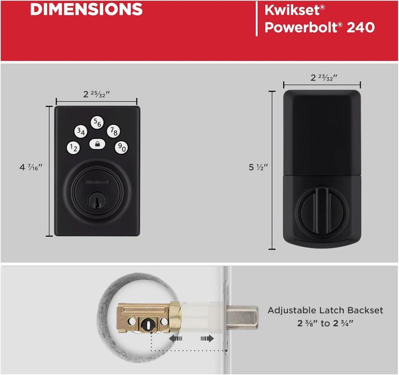Kwikset Kwikset 9240CNT514 Contemporary Powerbolt Electronic SmartCode Deadbolt with RCAL Latch and RCS Strike Matte Black Finish  - Image 2