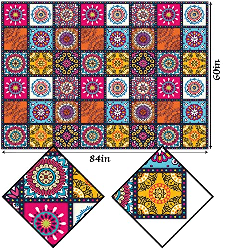 Hafangry Mandala Bohemia Tablecloth Rectangle Colorful Table Cloth for Indian Holiday Party Decoration Hippy Boho Home Kitchen Decor-60×84 inch - Image 3