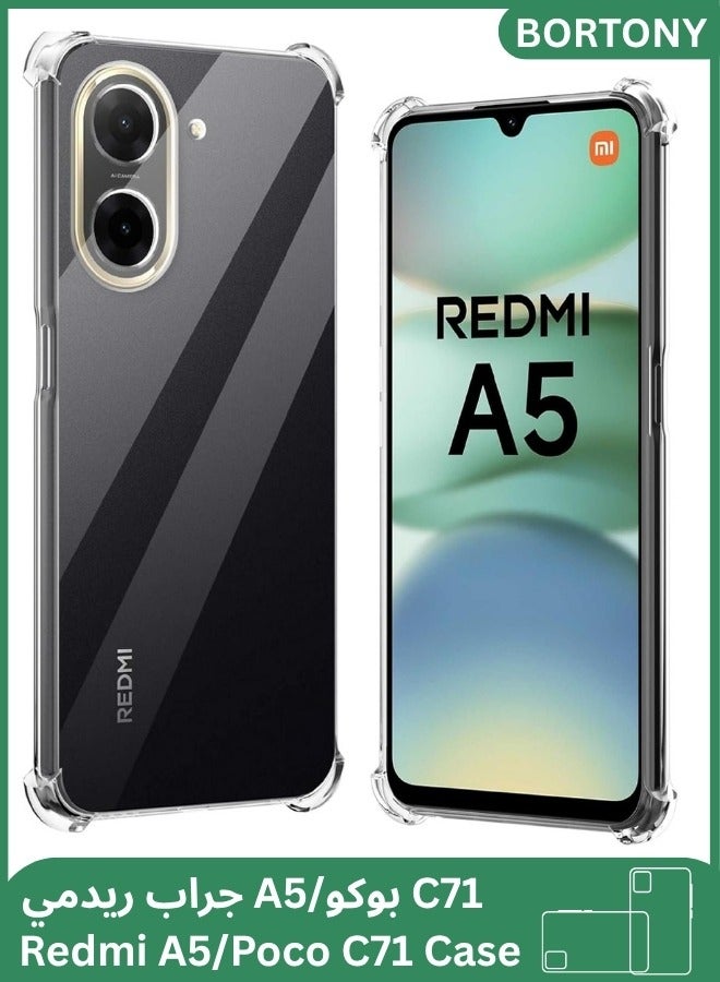 BORTONY Redmi A5 Case/Poco C71 Cover Transparent Camera Protection Slim Soft TPU Silicone Case Anti-Yellow Shocproof Protective Case for Redmi A5/Poco C71 4G - Image 1