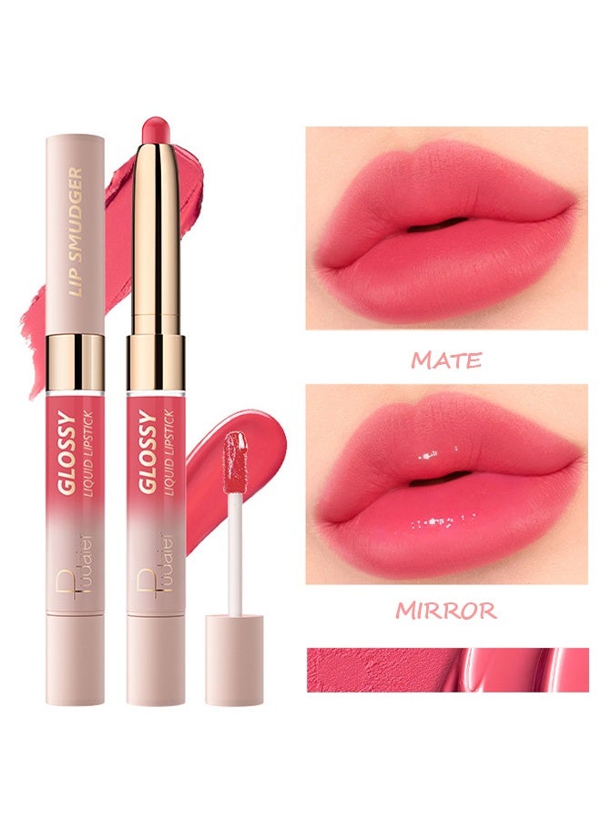 pudaier Lip Smudger & Glossy Liquid Lipstick，Dual Ended Matte Lipstick & Mirror Lip Gloss, 2 Texture in 1 Lip Stain, Non-Stick Cup Smooth Velvet Long Lasting Smudge Proof Not Fade High Pigment Lip Tint -02#Sour raspberry - Image 1