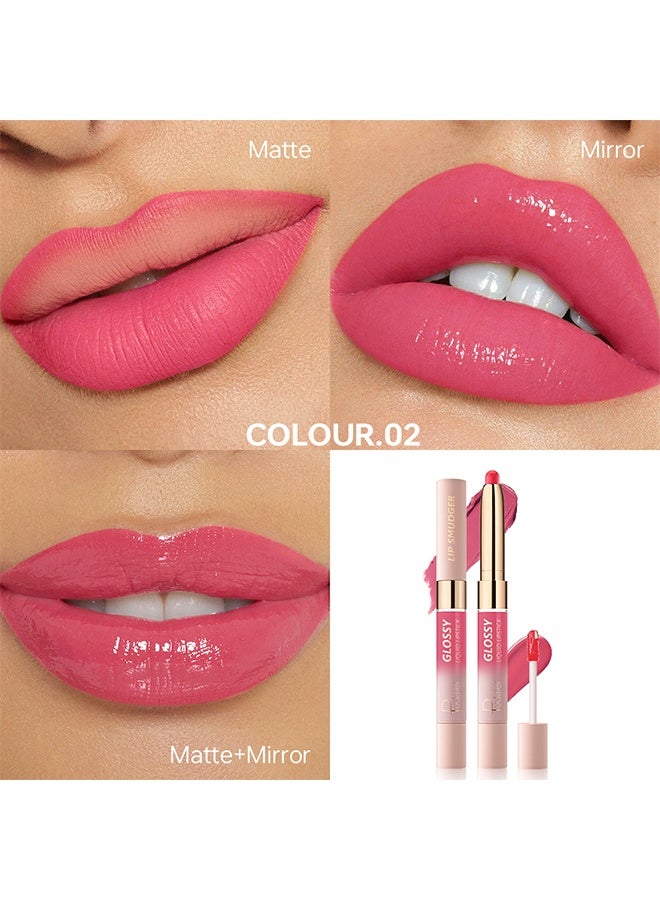 pudaier Lip Smudger & Glossy Liquid Lipstick，Dual Ended Matte Lipstick & Mirror Lip Gloss, 2 Texture in 1 Lip Stain, Non-Stick Cup Smooth Velvet Long Lasting Smudge Proof Not Fade High Pigment Lip Tint -02#Sour raspberry - Image 2
