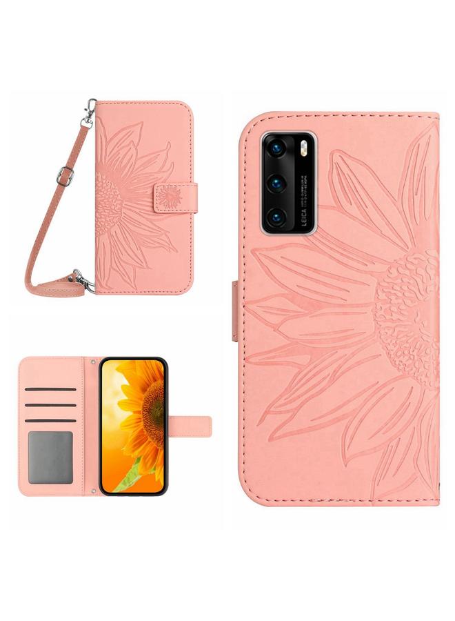 Zaboon Case For Huawei P40 Skin Feel Sun Flower Pattern Flip Leather Phone Case with Lanyard - Image 1