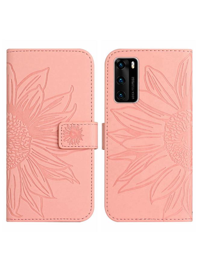 Zaboon Case For Huawei P40 Skin Feel Sun Flower Pattern Flip Leather Phone Case with Lanyard - Image 2