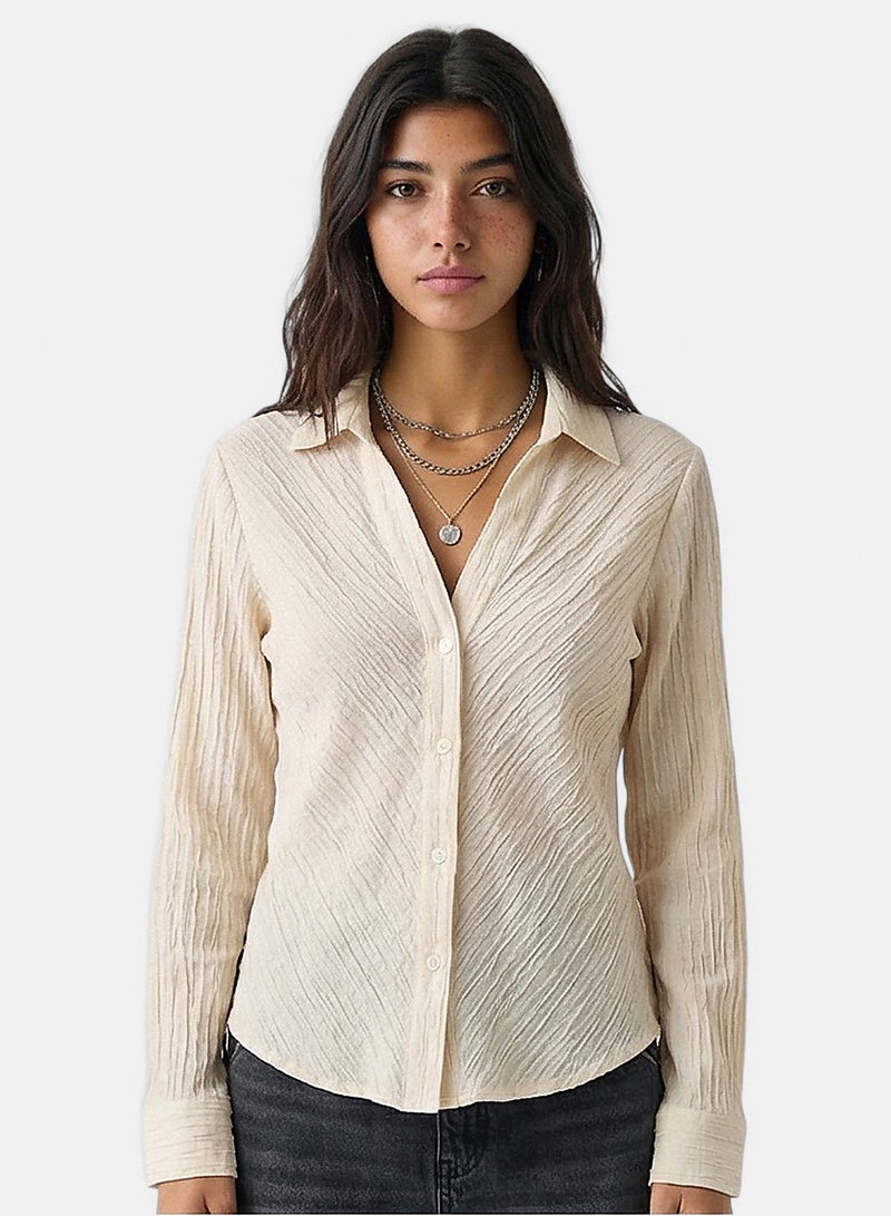 RAVIN Women Stone Crinkle Textured Long Sleeve Shirt - Image 1