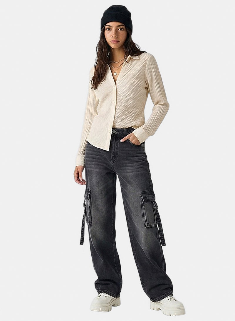 RAVIN Women Stone Crinkle Textured Long Sleeve Shirt - Image 3