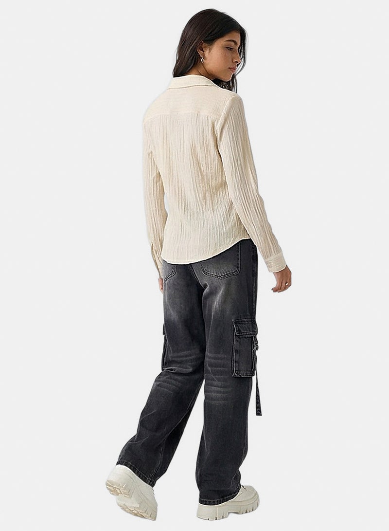 RAVIN Women Stone Crinkle Textured Long Sleeve Shirt - Image 4