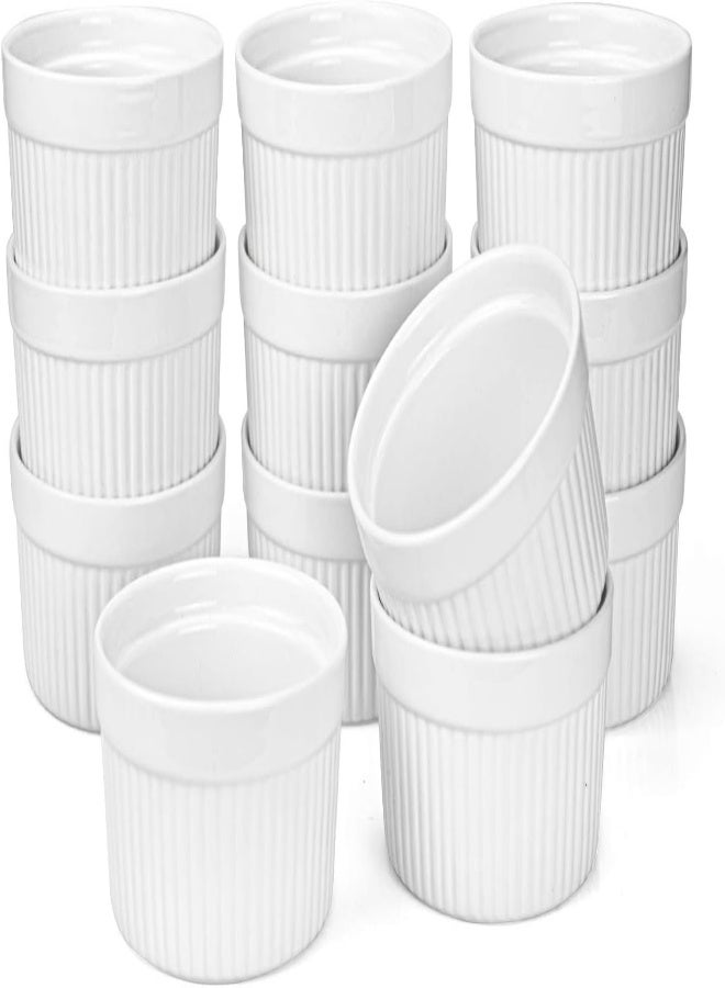 AKDC Foraineam Set Of 12 Pcs 6 Oz Porcelain Souffle Dishes, White Ramekins Bakeware Set Dessert Custard Baking Cups For Baking, Cooking, Serving And More - Image 2