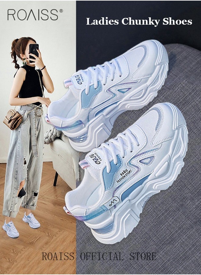 roaiss Women Stylish Chunky Sneakers, Versatile Low Top Sneakers with Soft Lining, Lace up Non Slip Platform Shoes, Casual Breathable Shoes for Ladies, Suitable for Daily Wear and Outdoor Activities - Image 5