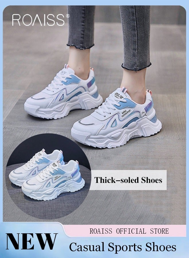 roaiss Women Stylish Chunky Sneakers, Versatile Low Top Sneakers with Soft Lining, Lace up Non Slip Platform Shoes, Casual Breathable Shoes for Ladies, Suitable for Daily Wear and Outdoor Activities - Image 1