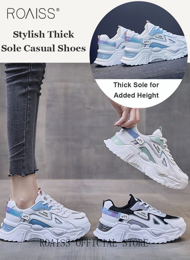 roaiss Women Stylish Chunky Sneakers, Versatile Low Top Sneakers with Soft Lining, Lace up Non Slip Platform Shoes, Casual Breathable Shoes for Ladies, Suitable for Daily Wear and Outdoor Activities - Image 2