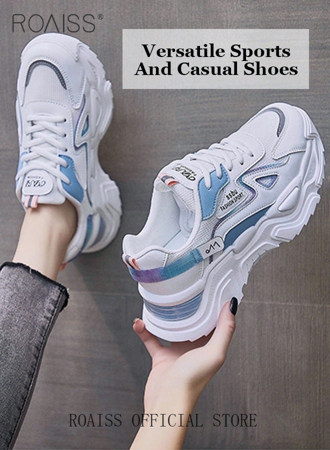 roaiss Women Stylish Chunky Sneakers, Versatile Low Top Sneakers with Soft Lining, Lace up Non Slip Platform Shoes, Casual Breathable Shoes for Ladies, Suitable for Daily Wear and Outdoor Activities - Image 3