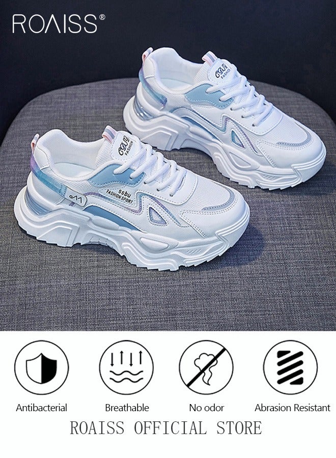 roaiss Women Stylish Chunky Sneakers, Versatile Low Top Sneakers with Soft Lining, Lace up Non Slip Platform Shoes, Casual Breathable Shoes for Ladies, Suitable for Daily Wear and Outdoor Activities - Image 4
